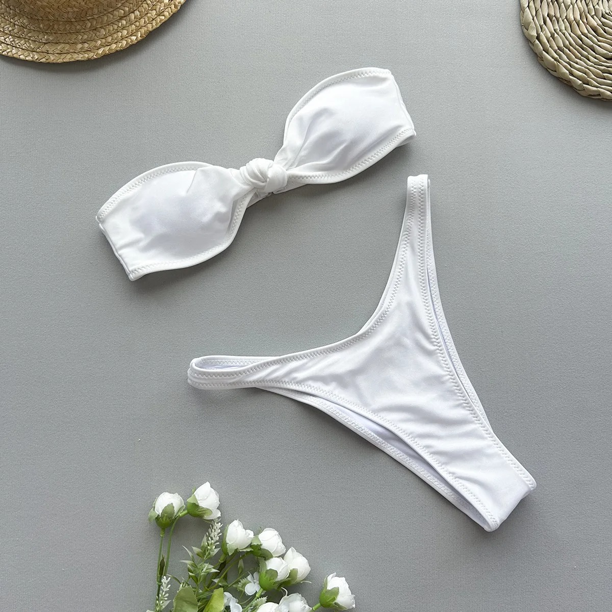 Luna Knot Bandeau High Cut Bikini Set – Black Brown & White