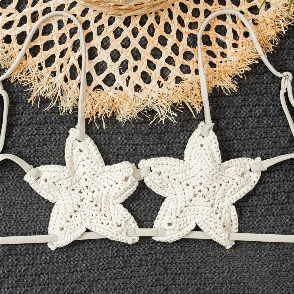 White Star String Bikini Set – Crochet-Style Detail